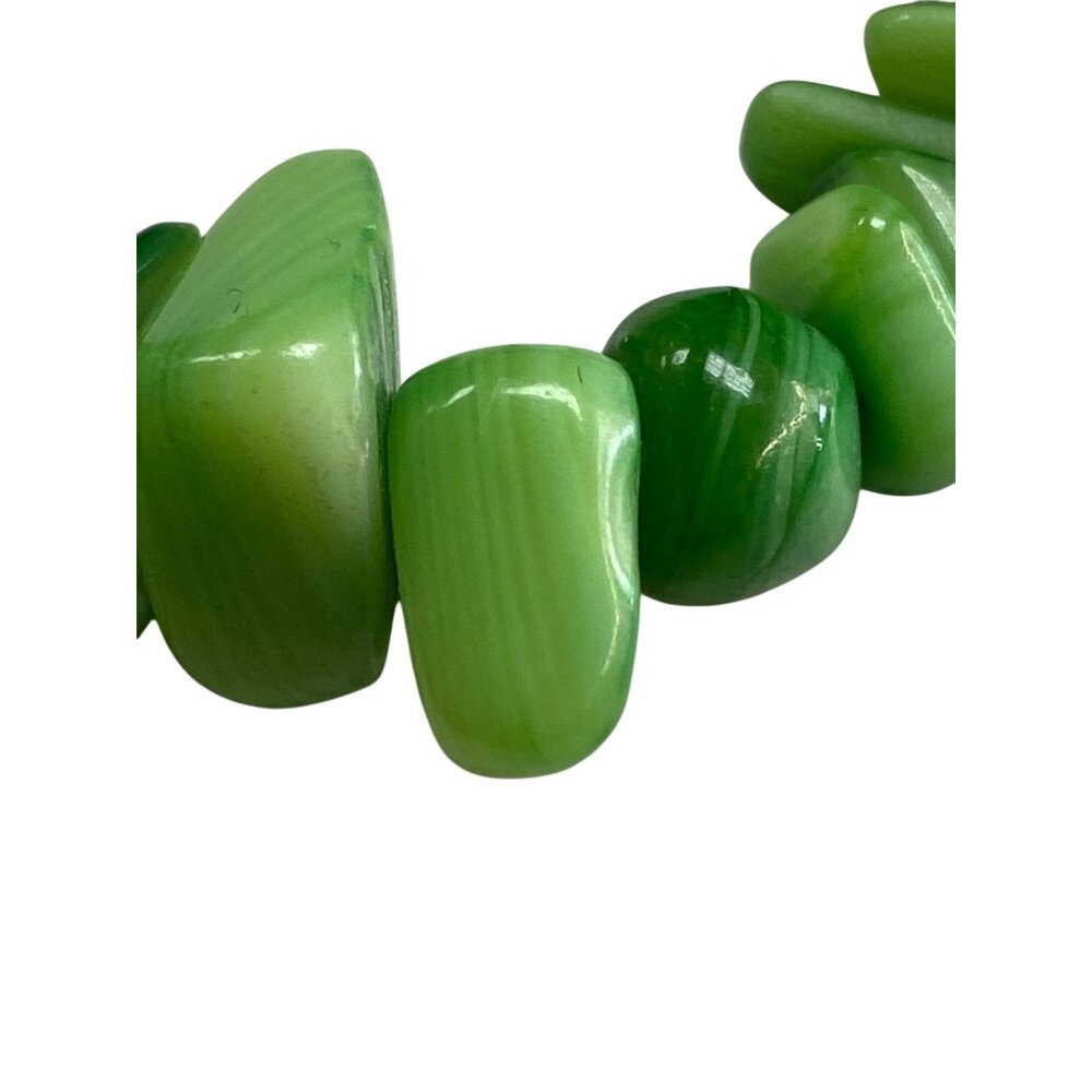 Green Banded Agate Chip Bracelet Stretch Fit Natural Stone Tumbled Beads - Picture 6 of 6